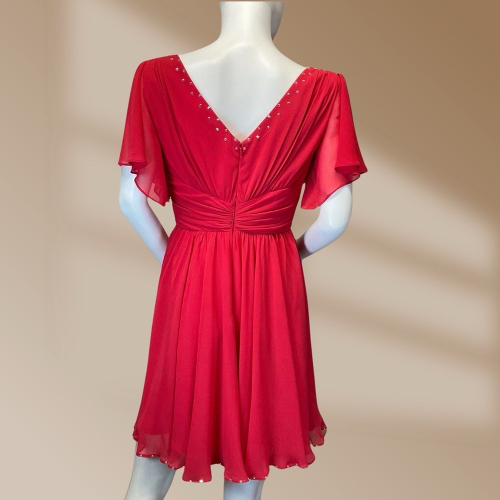 Suzi Chin Crystal Embellished Women's Size 4 Red Chiffon Formal Party Holiday - Picture 5 of 5